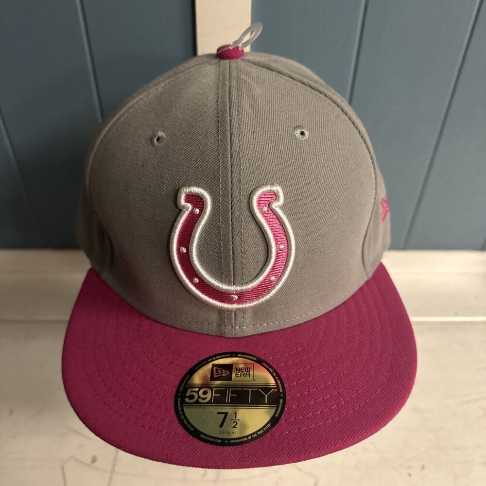 NEW Fitted Indianapolis Colts New Era Hat NFL Breast Cancer Pink 7 1/2 unisex